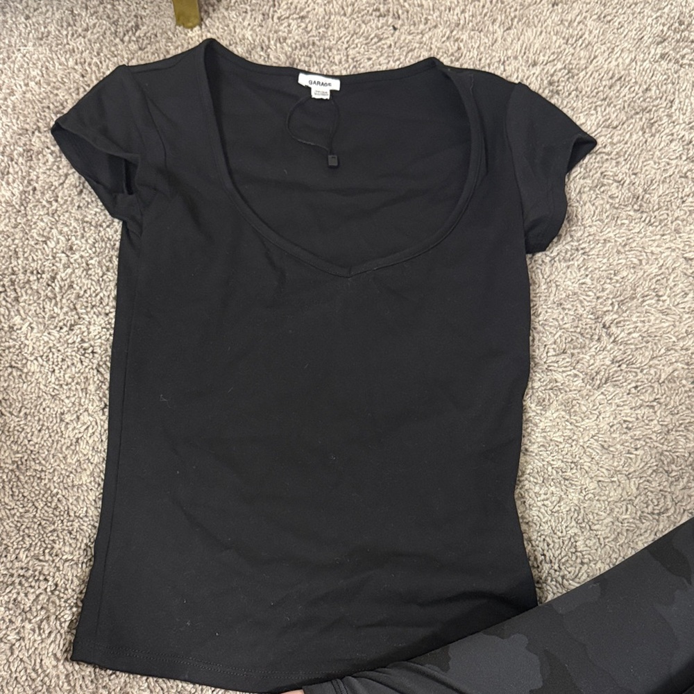 Express Black V-Neck Short Sleeve Top